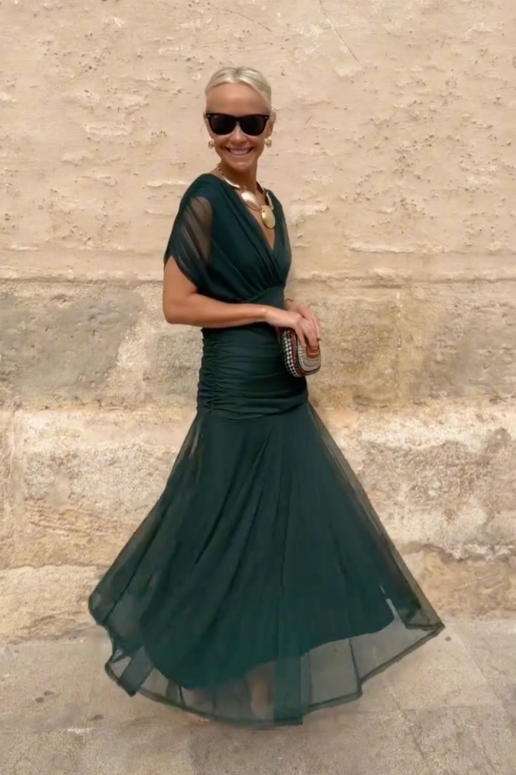 Vestido Santana – Vestido largo elegante con cintura plisada