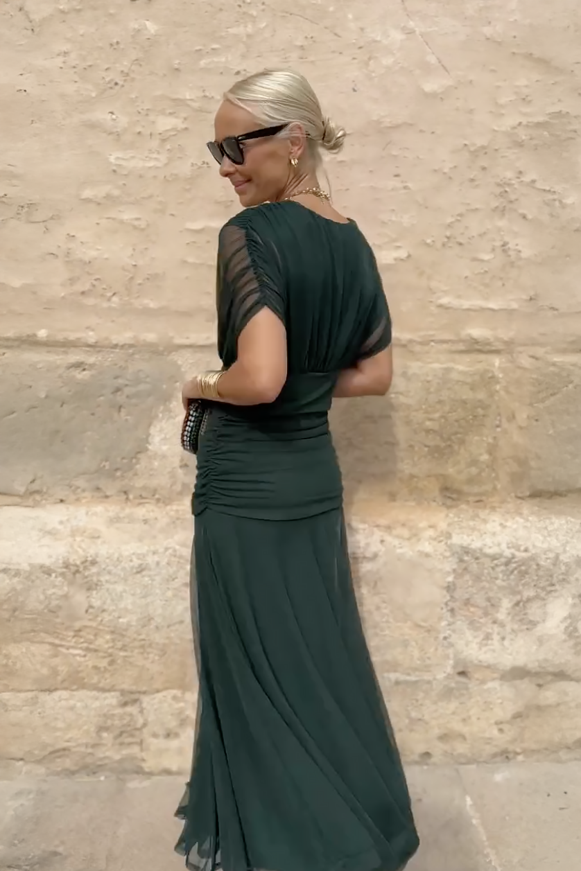 Vestido Santana – Vestido largo elegante con cintura plisada