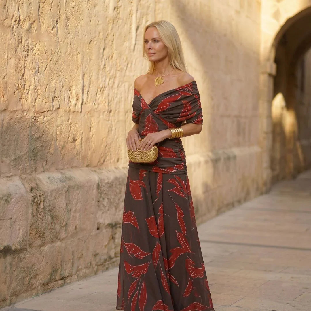 Vestido Santana – Vestido largo elegante con cintura plisada