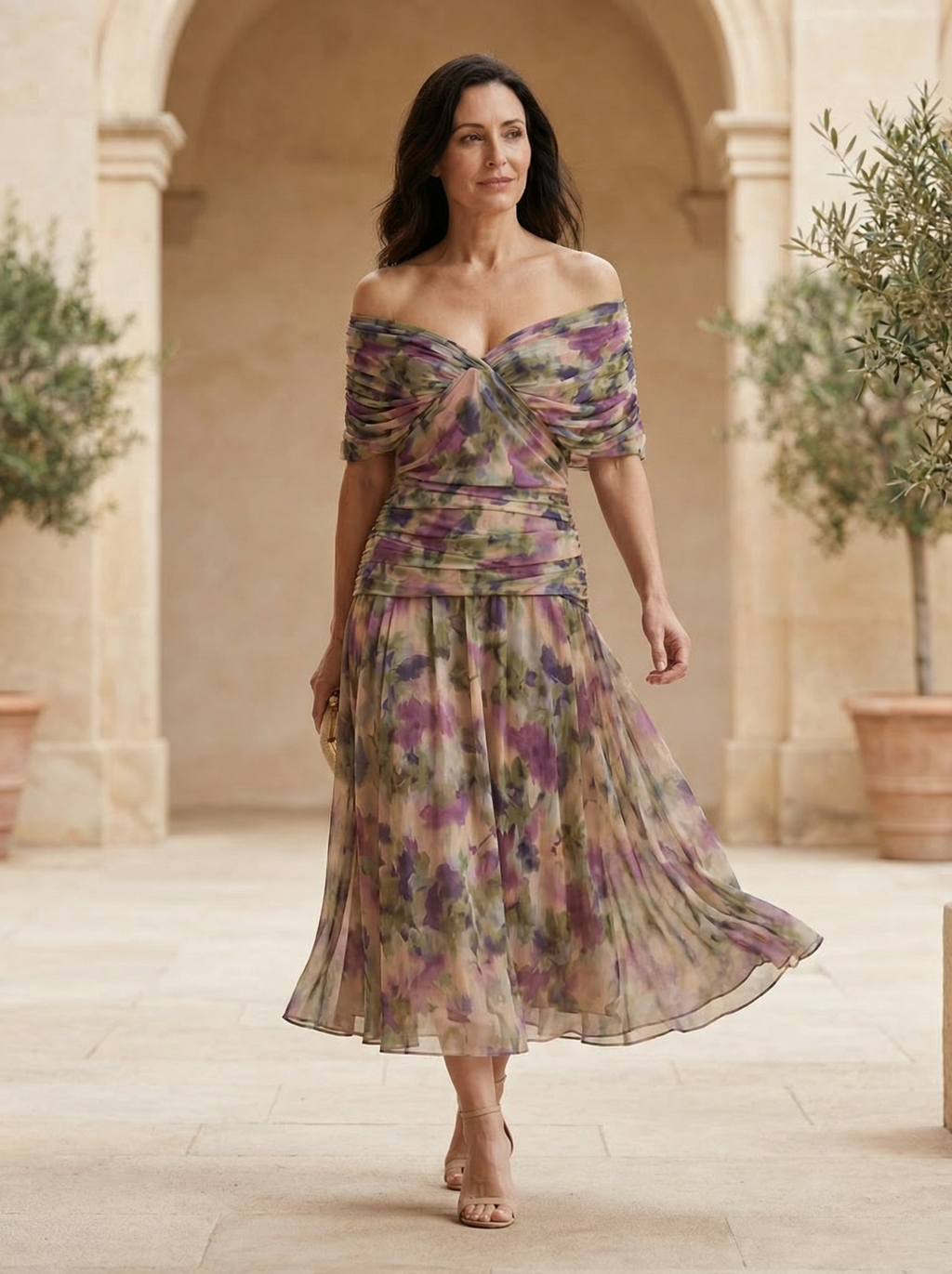 Vestido Santana – Vestido largo elegante con cintura plisada