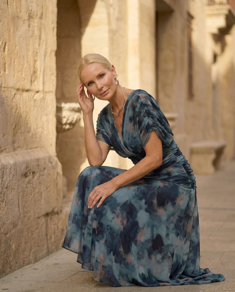 Vestido Santana – Vestido largo elegante con cintura plisada