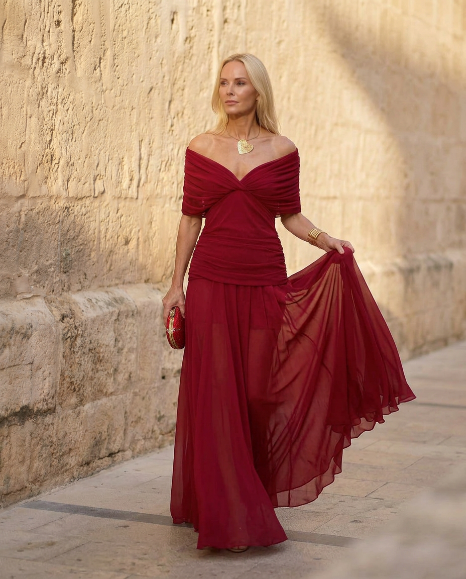 Vestido Santana – Vestido largo elegante con cintura plisada